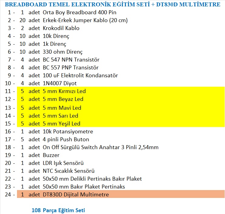 BREADBOARD%20TEMEL%20ELEKTRONİK%20EĞİTİM%20SETİ%20+%20DT830D%20MULTİMETRE