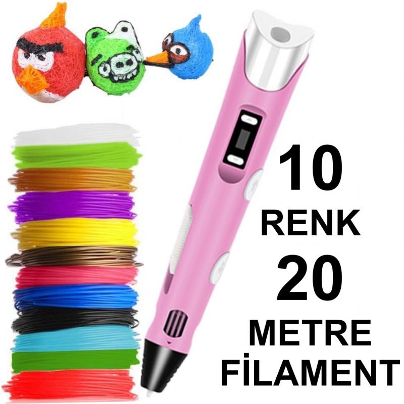 PEMBE%203D%20Kalem%20Yazıcı+10%20renk%2020%20metre%20(10x2metre)%20PLA%20Filament