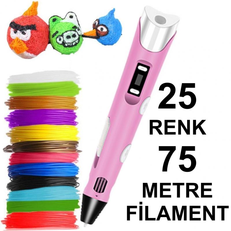 PEMBE%203D%20Kalem%20Yazıcı+25%20renk%2075%20metre%20(25x3metre)%20PLA%20Filament